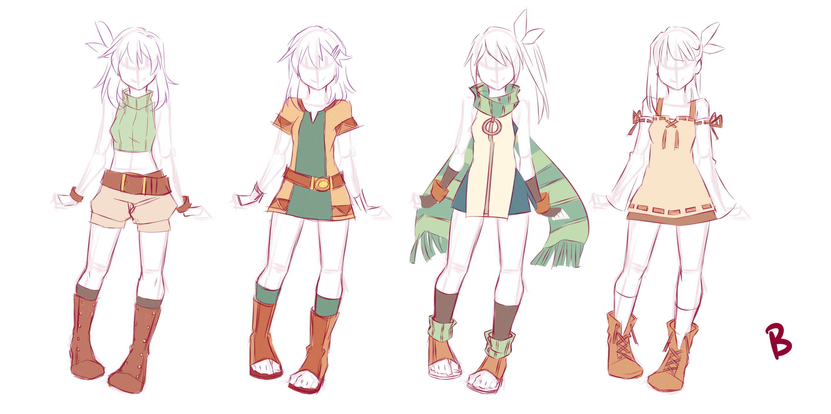 Sketches of four more character designs